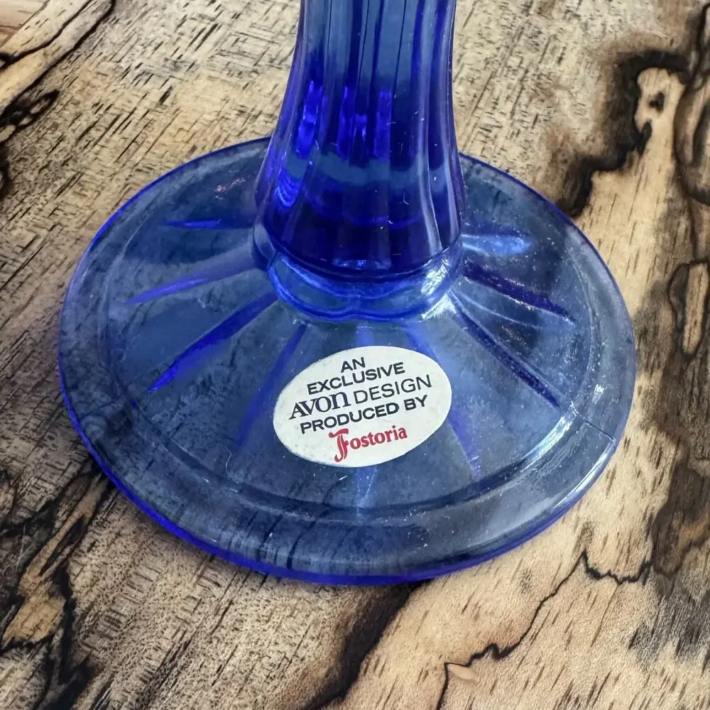 Vintage Avon Fostoria Martha Washington Cobalt Blue Glass Goblet Candle Holder